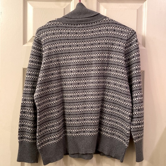 LL Bean Turtleneck Sweater Fair Isle pattern Grey Black White Cotton Cashmere MP - Picture 8 of 12